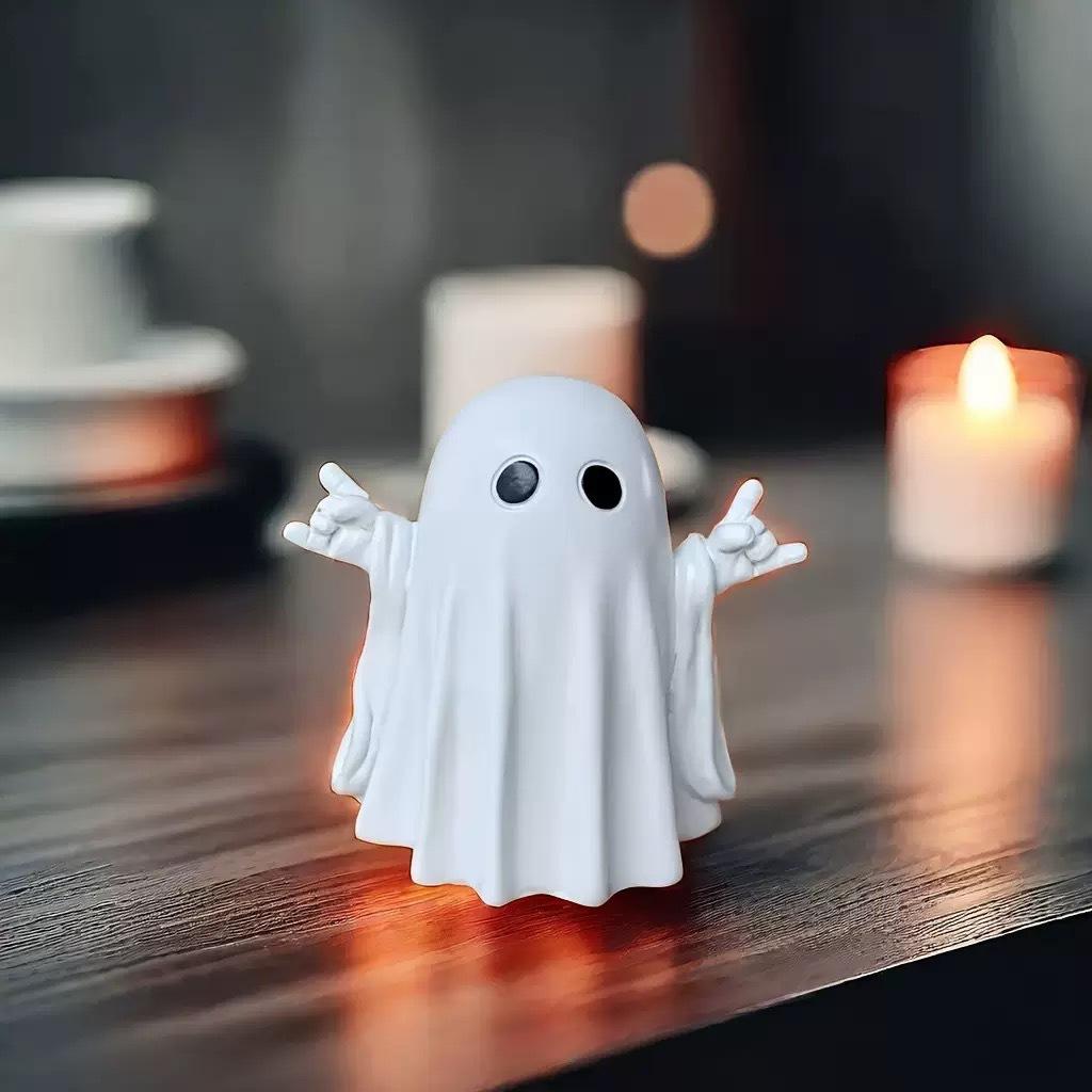 Middle Finger Ghost Statue Cute Small Scary Figurine Halloween Home Decorations Coffee Table Centerpiece Shelf Decoration