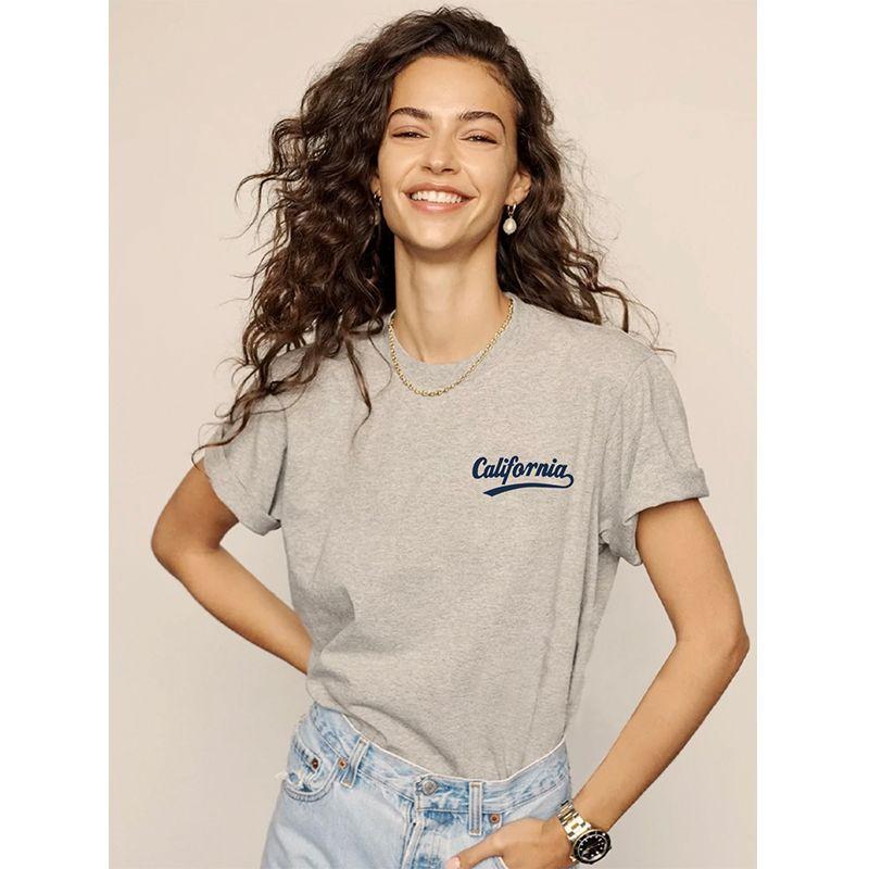 California American Retro Sports Style Fashionable Letters Print Pure Cotton Short Sleeve T-shirt for Women
