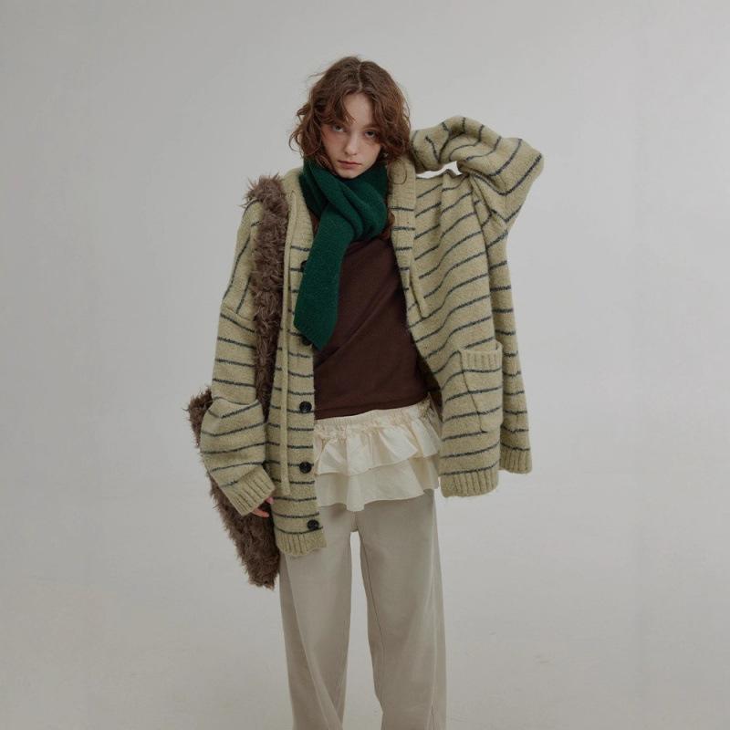Women Versatile Color Block Striped Hooded Knit Cardigan Autumn Winter Vintage Boho Long Plus Size Sweater Coat
