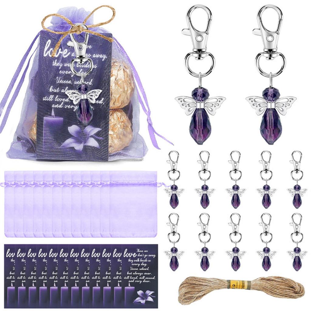 40 шт. Фиолетовые брелоки Ангел-хранитель Похоронные памятные сувениры для вечеринки с персонализированными карточками