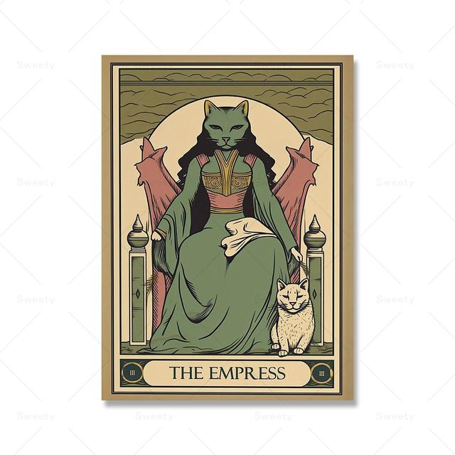 Солнце Луна Любовник Волшебник Таро Кот Богемная Настенная Картина Маслом Ведьма Любовник Подарочная Печать и Плакат