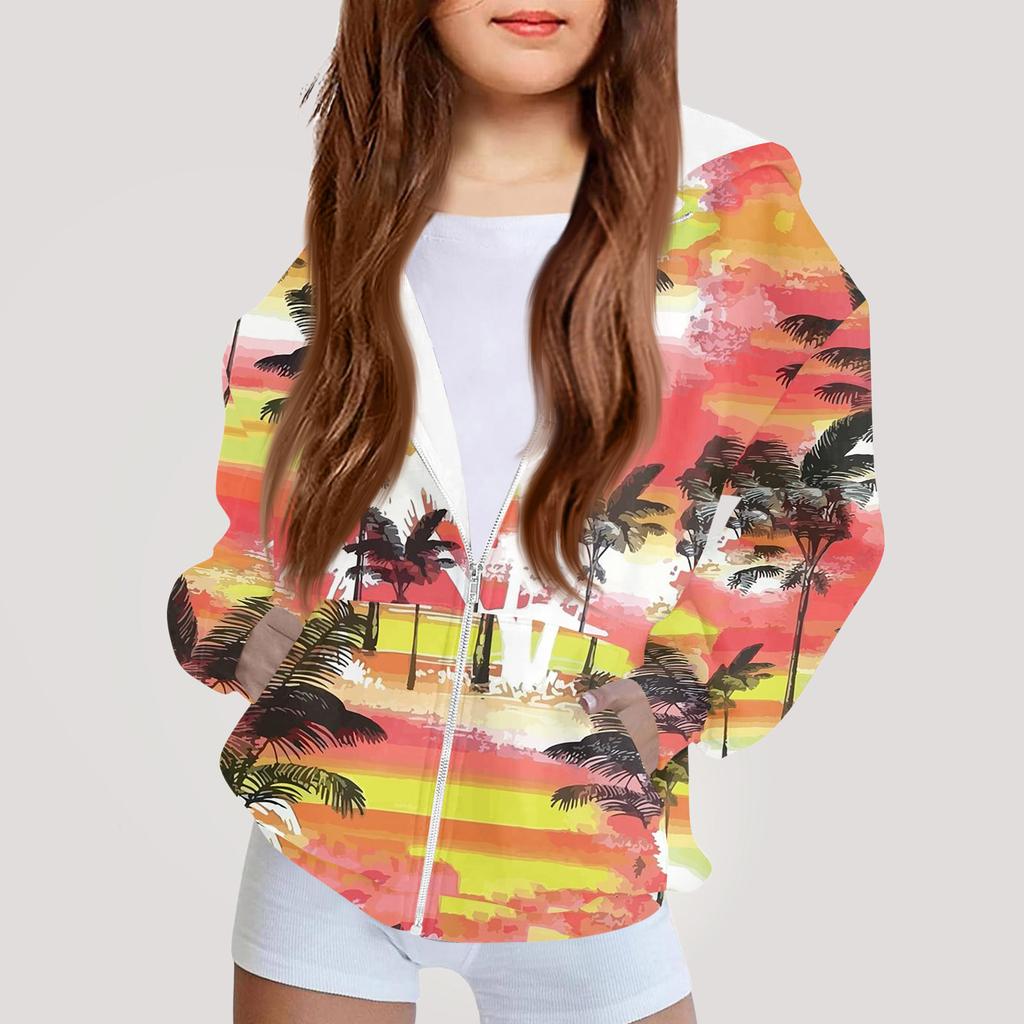 Детская мода Принтованная толстовка с капюшоном с длинными рукавами Куртка-худи для девочек