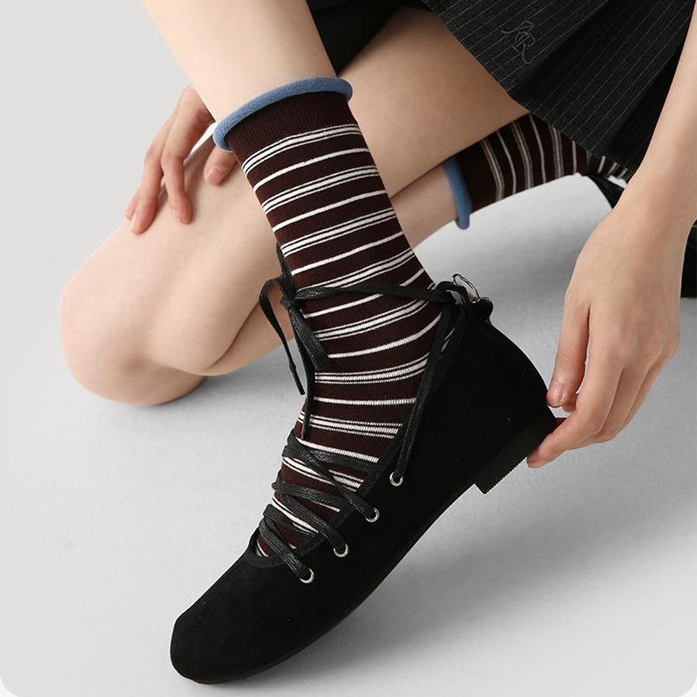3 Pairs Fashion Cotton Socks Breathable Moisture Wicking Elastic Mid Calf Socks for Women