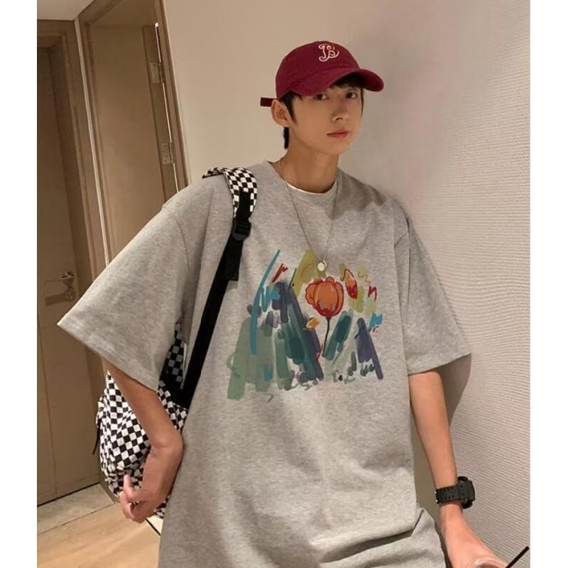 Мужские футболки с коротким рукавом с буквенным графическим принтом, модные брендовые футболки для мужчин, мужская одежда, повседневная футболка, мужские летние топы в корейском стиле ретро для мужчин