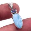 Natural Republic Larimar, Kyanite 925 Solid Sterling Silver Pendant 1.25'' L7z88