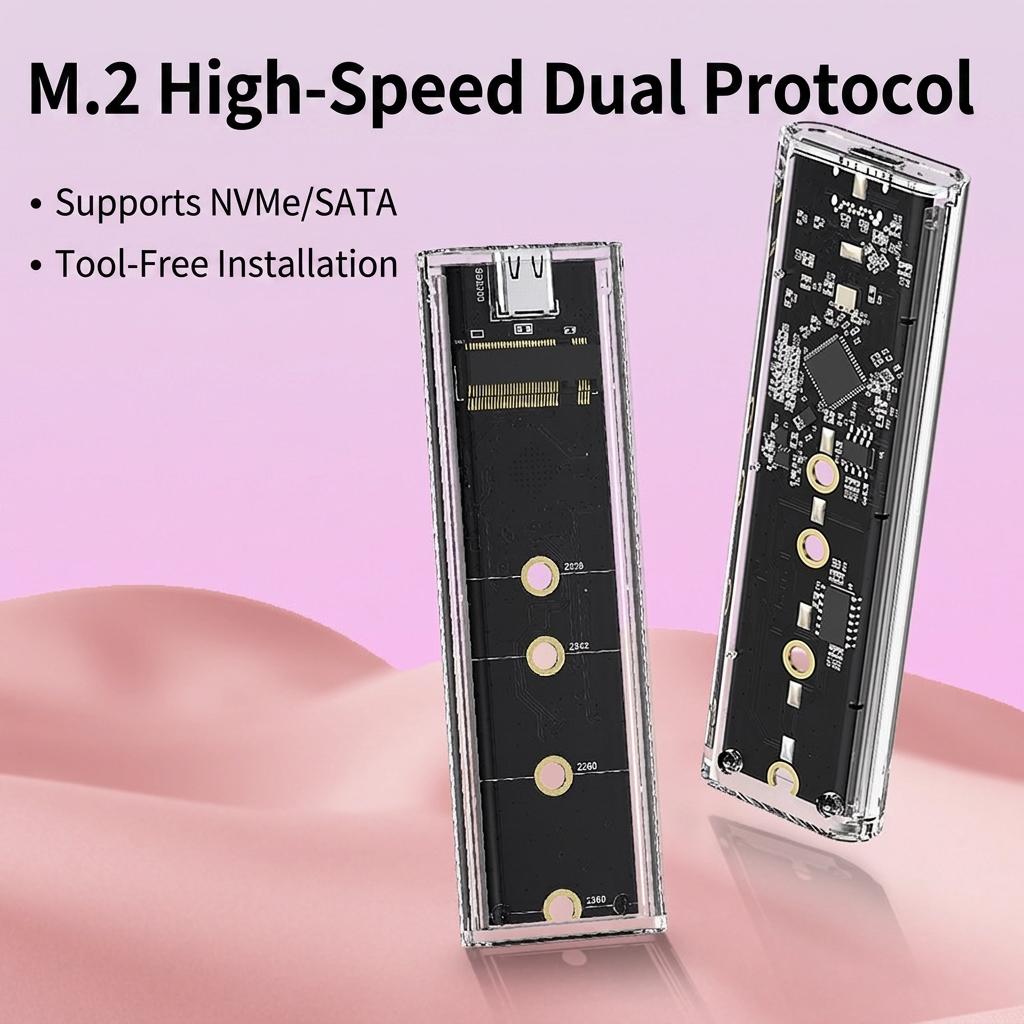 M.2 NVME PCIe NGFF SATA Dual Protocol SSD Case Clear USB Type C PCI-E M2 SSD Transparent External Enclosure Hard Disk Box