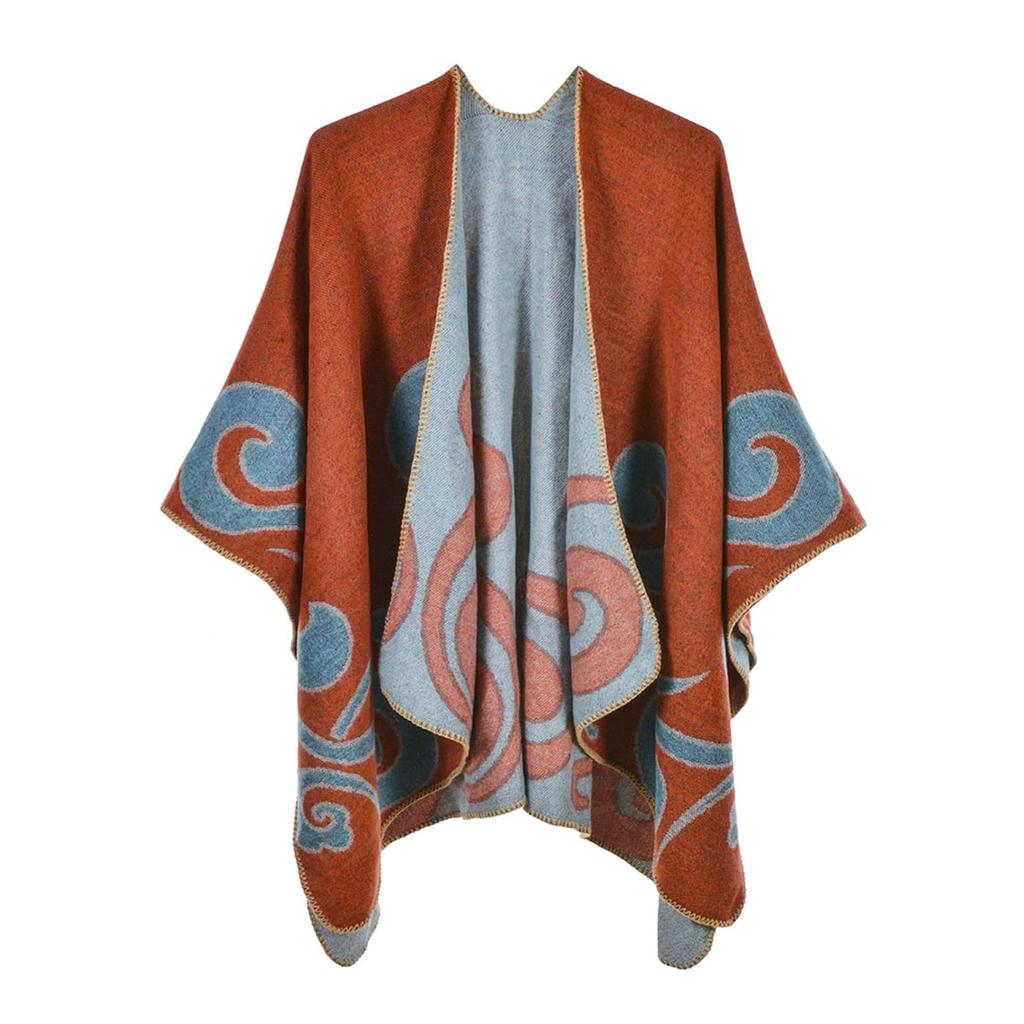 Women Winter Warm Oversized Printing Blanket Cape Wraps Shawl Cardigans