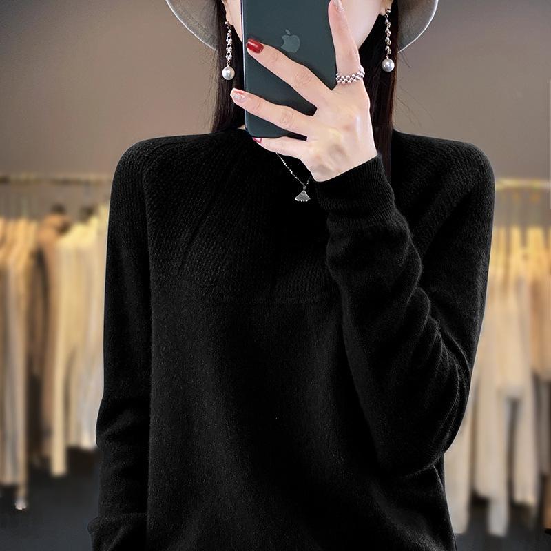 2023 Autumn/Winter Knit Round Neck Solid Color Versatile Pullover Sweater