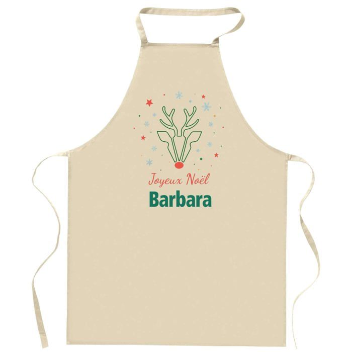 Tablier de cuisine - Joyeux Noël Baptiste Cerf - Coton résistant - Impression France DTG - Liens ajustables
