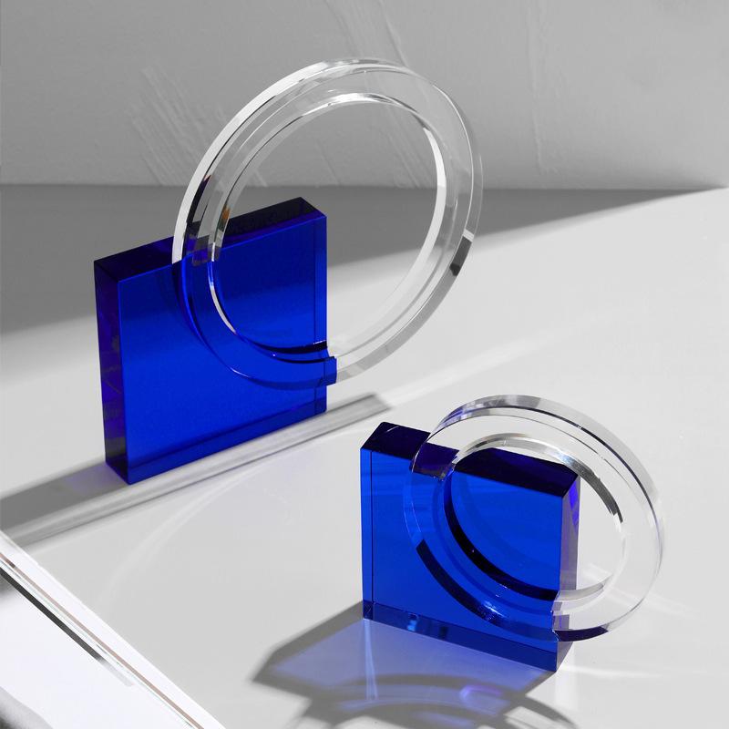 Современный минималистский креативный синий геометрический стеклянный орнамент, произведение искусства, гостиная, кабинет, офис, рабочий стол, украшения, мебель