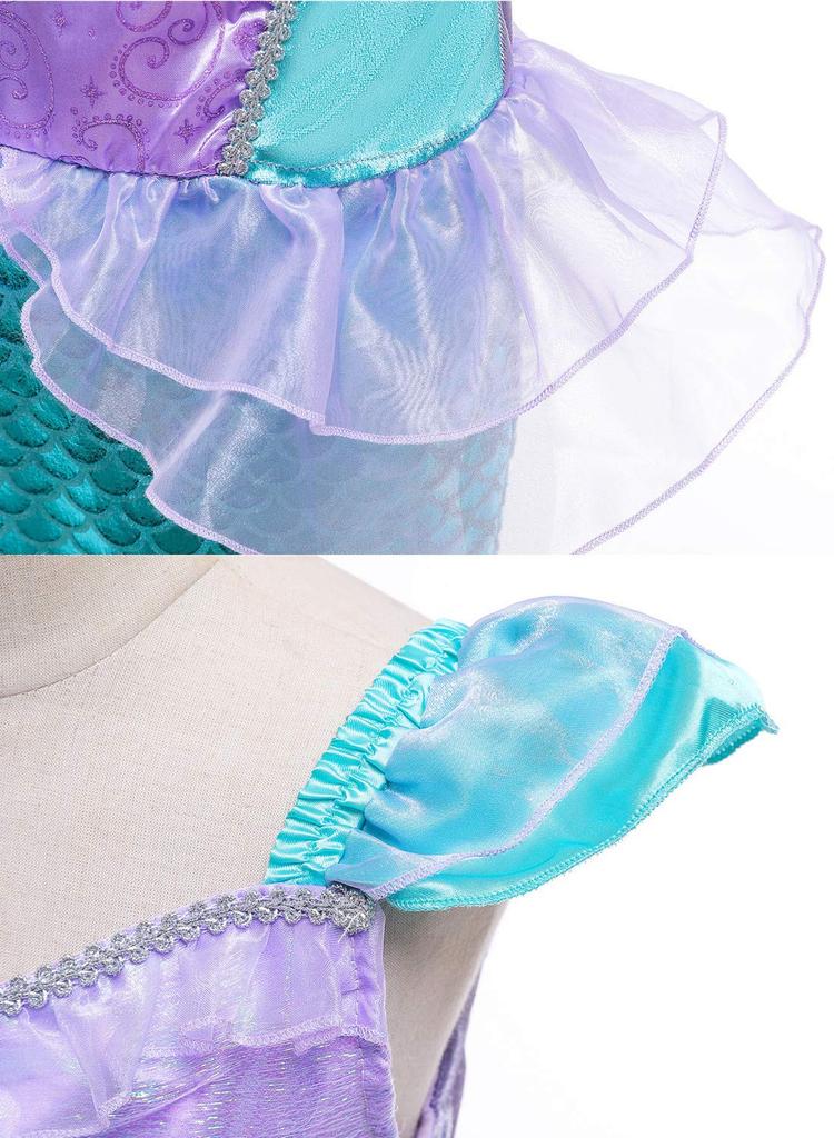 [Ахаха] Платье принцессы для детей Платье Ариэль (Платье в стиле «Русалочки» + Ожерелье + Браслет) Комплект из 3 предметов 110-130 см Хэллоуин Рождественский подарок Игра