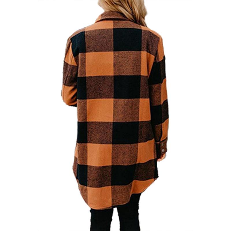 Клетчатая рубашка, пальто, женская куртка средней длины, осеннее пальто с длинными рукавами и карманами на пуговицах