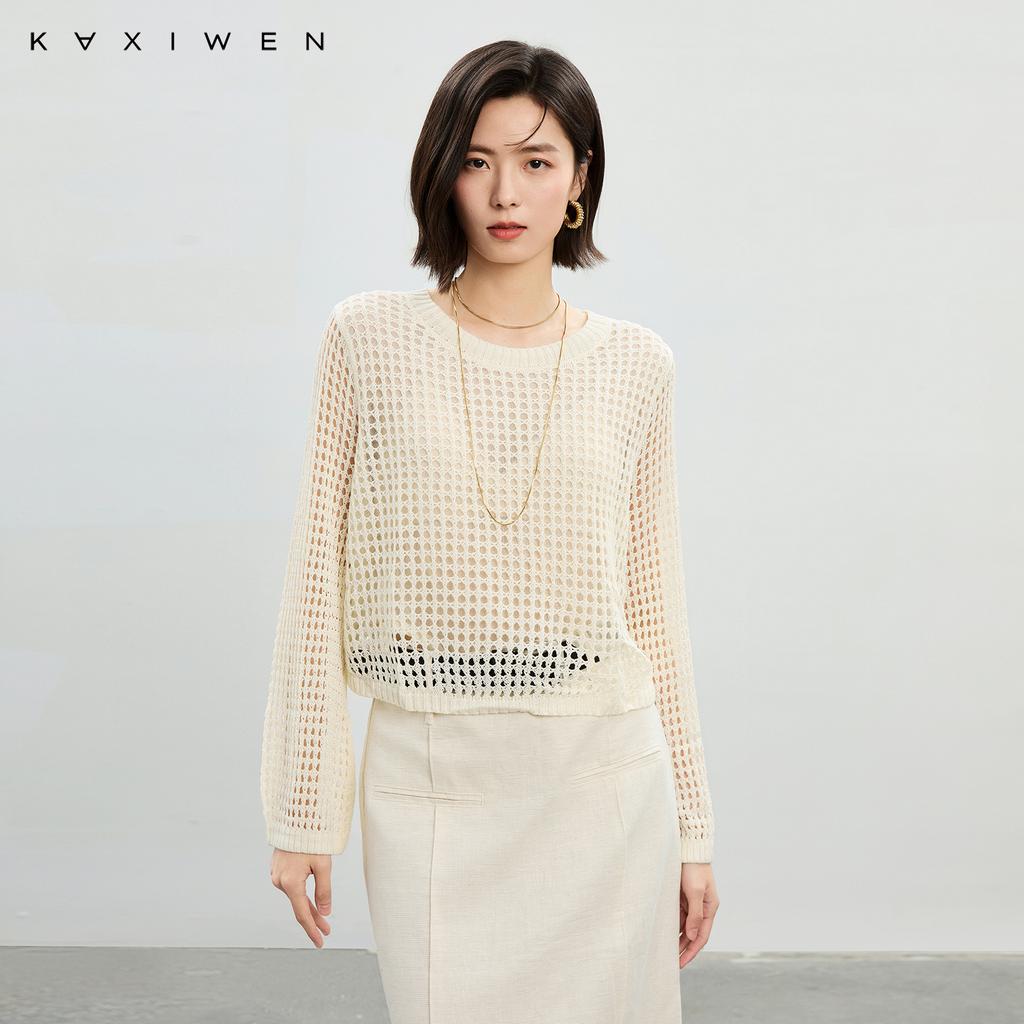 Mixed color woven hollow knitted sweater