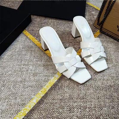 Плетеные тапочки с круглым носком Женские туфли на высоком каблуке шлепанцы из квадратной лакированной кожи Толстые дизайнерские сандалии из кожи аллигатора