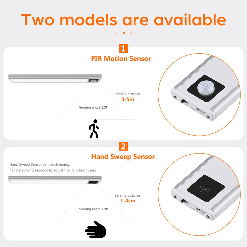 Ultra-thin USB LED Cabinet Light Hand Sweep / PIR Motion Sensor LED Rechargeable Aluminum Kitchen Lamp Portable Night Lighting