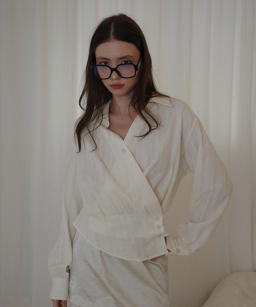SALON DE YOHN Soft Cotton Wrap Blouse_ Ivory