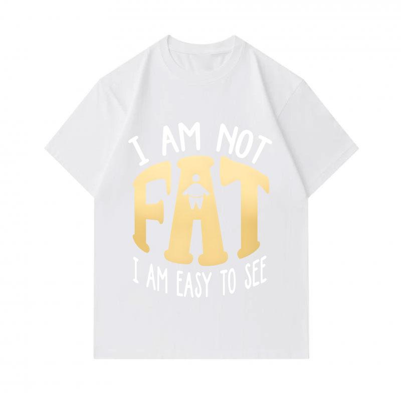 Men's 100% Cotton Crew Neck Short Sleeve T-Shirt, Funny 'I Am Not Fat I Am Easy To See' Letter Print Casual Humorous Top For Daily Wear