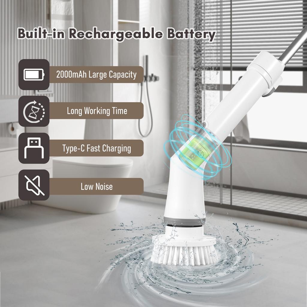 Электрическая щетка для чистки Spin Scrubber Handheld, беспроводная, 2 скорости с удлинителем для ванной комнаты, ванны, туалета, стены, плитки, пола