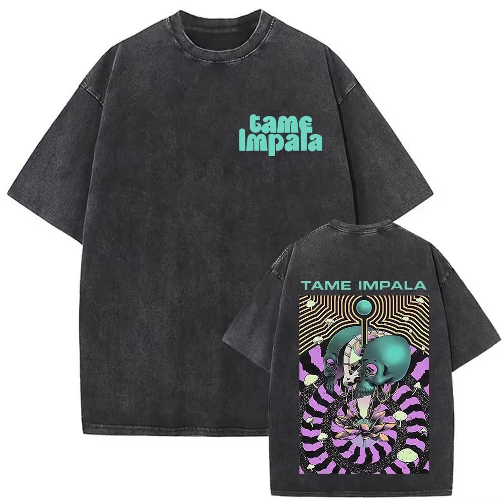 Tame Impala Deadbeat Tour Винтажная стираная футболка Мужская Хип-хоп Оверсайз Короткий рукав Футболки Повседневная Круглый вырез Хлопковые футболки