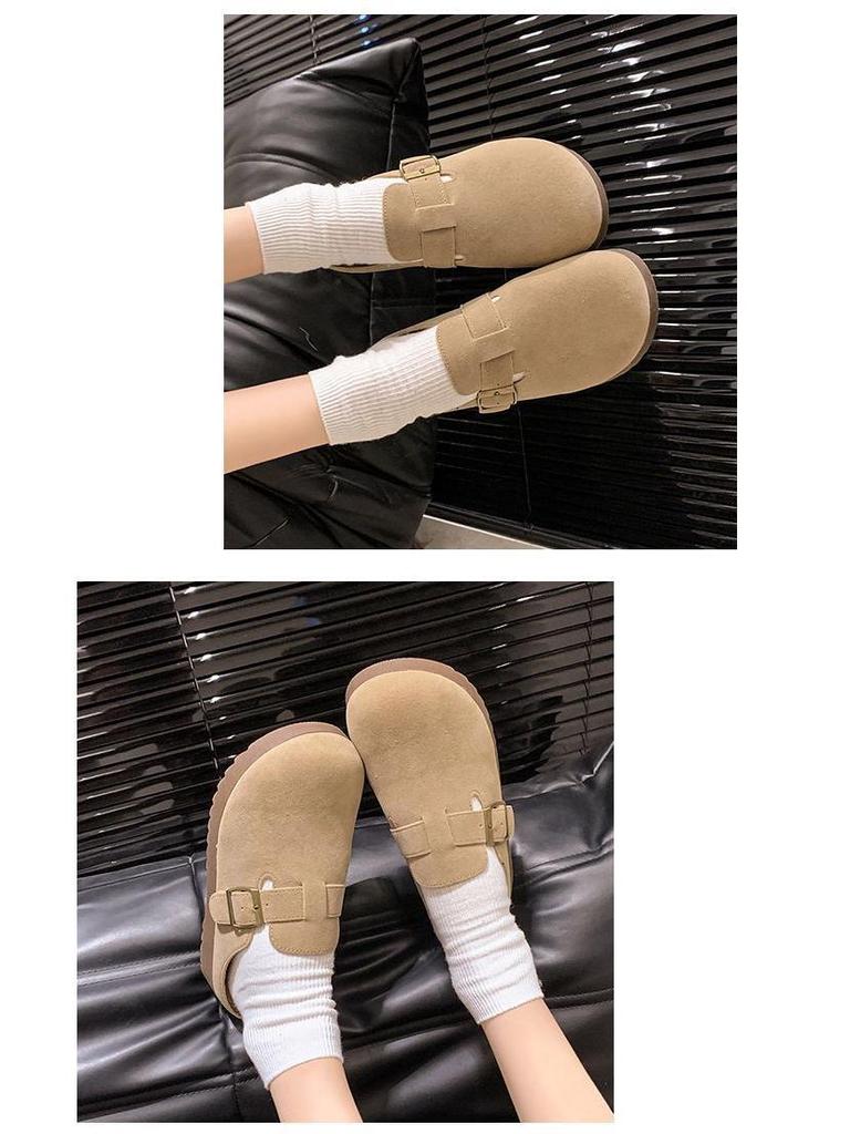 Женские флисовые полутапочки 2024: Закрытые плоские сандалии в стиле Birkenstock, идеально подходят для беременных женщин и для ношения на улице