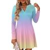 Женское модное платье с градиентным V-образным вырезом и длинными рукавами