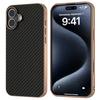 For iPhone 16 Case Electroplating Phone Cover Carbon Fiber Texture PU+TPU Protective Case - Green