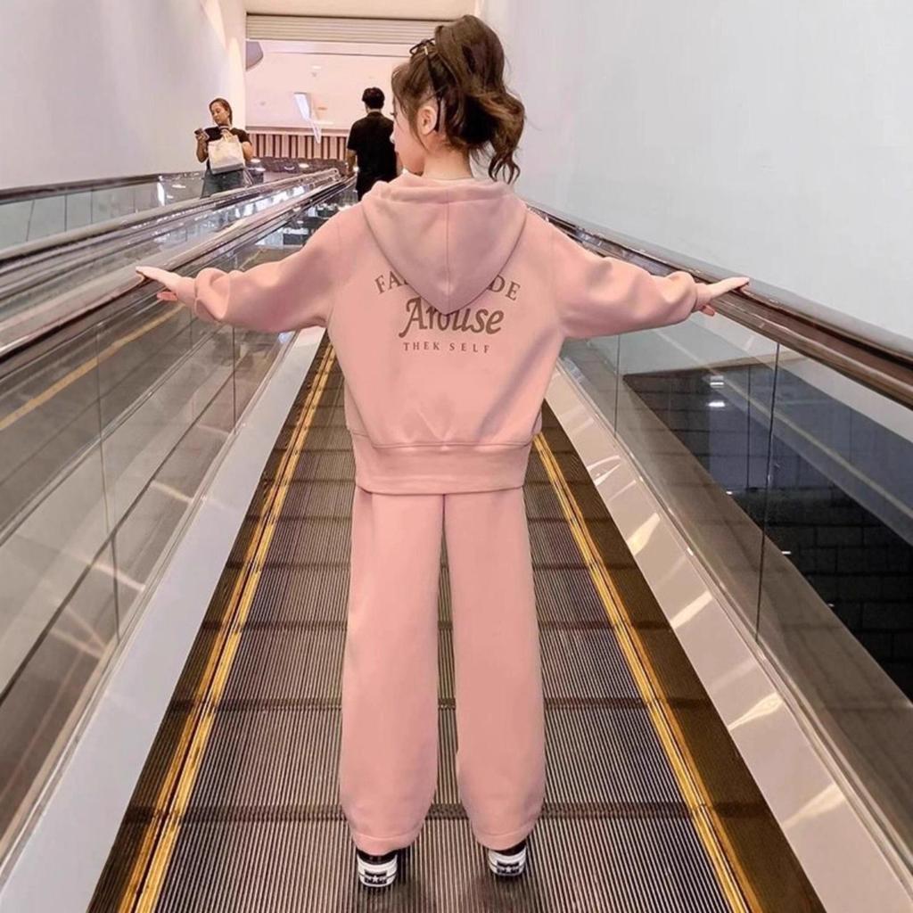 Осенний спортивный комплект для девочек: Худи и брюки широкого кроя, двухпредметный комплект