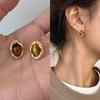 Autumn/Winter Caramel Chestnut Tiger's Eye Stud Earrings - Retro High-End Versatile Women's Ear Accessories
