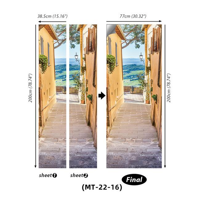 PVC Full Door Stickers Wall Decoration Bedroom Kids Room Cartoon 3D Wallpaper Abstract Line Wardrobe Home Renovation Art Murals