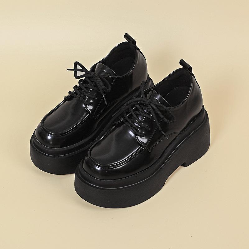 Туфли-лоферы на высокой платформе для женщин, весна 2025, новая модель, супервысокий каблук, маленькая шнуровка, британские маленькие кожаные туфли