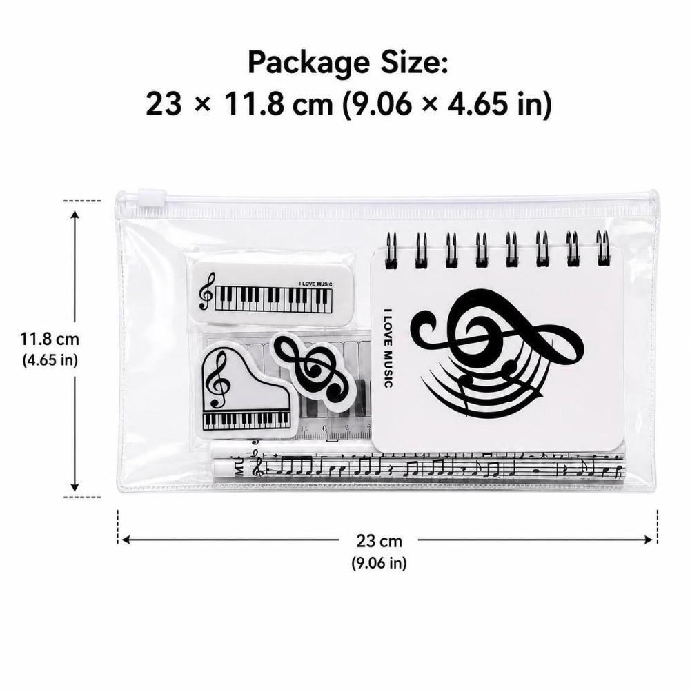 7/8Pcs Musical Theme Pencil Erasers Piano Treble Clef Print Ruler Pocket Notebook Students