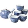 Ale-net Arita Ware Teapot and Teacup Set, Gojo Design, with Tea Strainer, Set of 5, Porcelain, Made In Japan