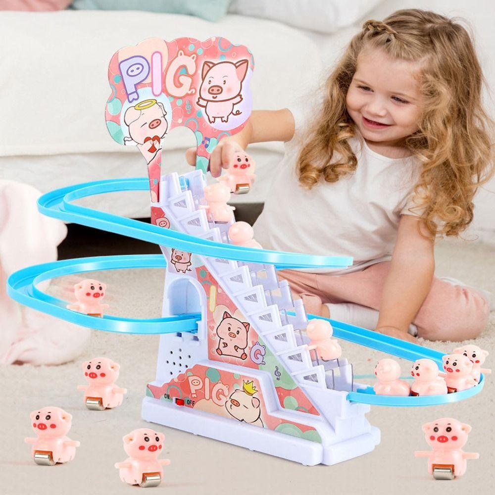 Electronic Penguin Duck Climbing Toy Light Musical Slide Track Coaster  Children Fun Toy