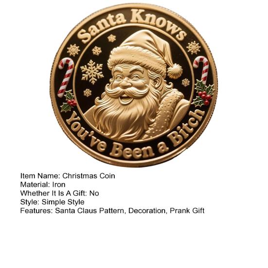 Yousheng Рождественская монета Санта-Клауса Санта знает, что ты была сукой Монета Металлическая чеканка Коллекционная монета Украшение Круглый памятный значок Подарок-прикол