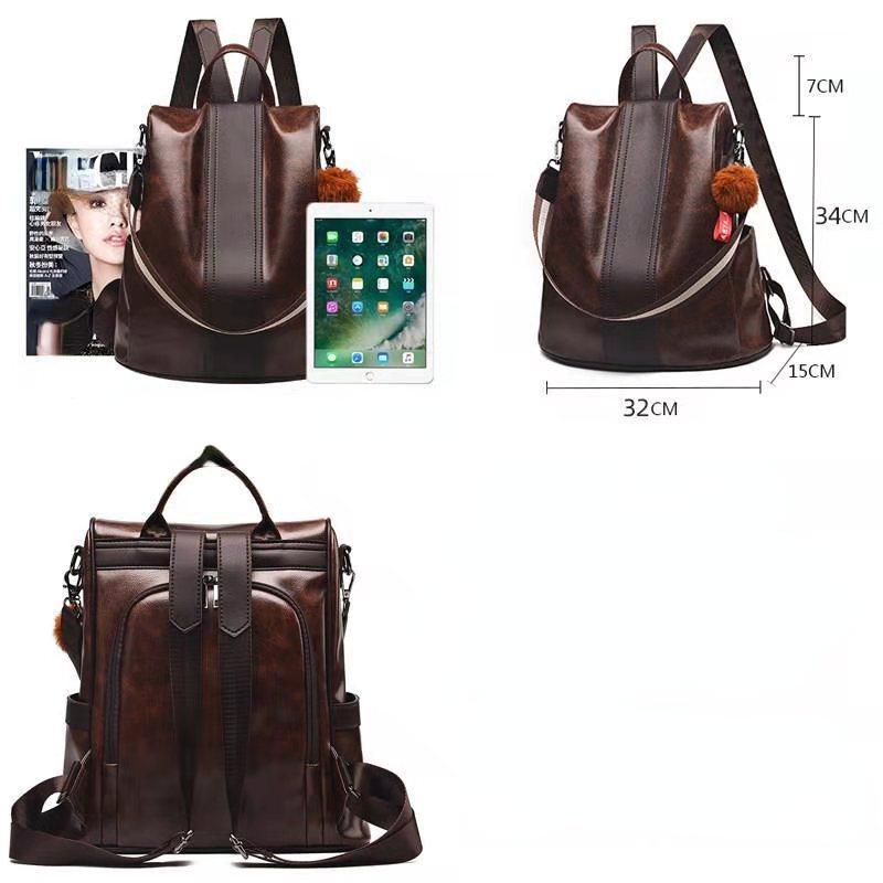 Soft Leather Backpack Women's Anti-theft Schoolbag Lightweight Shoulder Bag Satchel Handbag Travel Daily and Shopping Bag