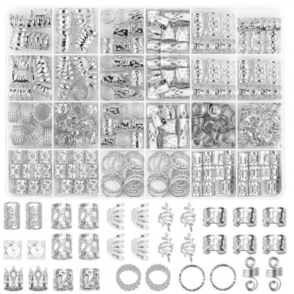 290Pcs Gold Silver Dreadlock Jewelry Hollow Out Metal Hair Rings Charms Hair Braiding Rings Unisex