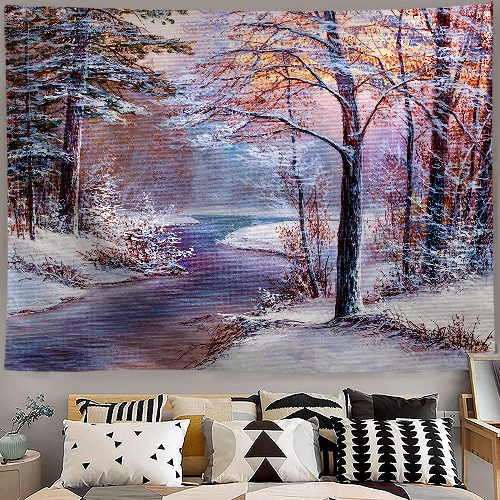 Рождественский лес снежная сцена гобелен дерево настенное украшение гостиная спальня общежитие домашнее украшение