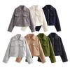 Spring Women's Seven Color Zipper Short Woolen Jacket with Large Pockets and Decorative Outerwear