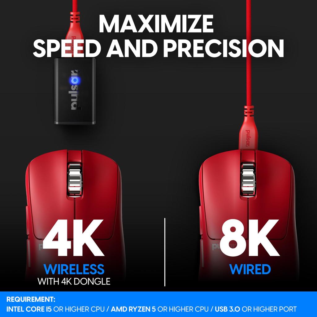 Беспроводная игровая мышь Pulsar Gaming Gears Xlite V3 eS Medium, сверхлегкая, 65 г, 1 мс, 26000 точек на дюйм, оптический датчик PAW3395