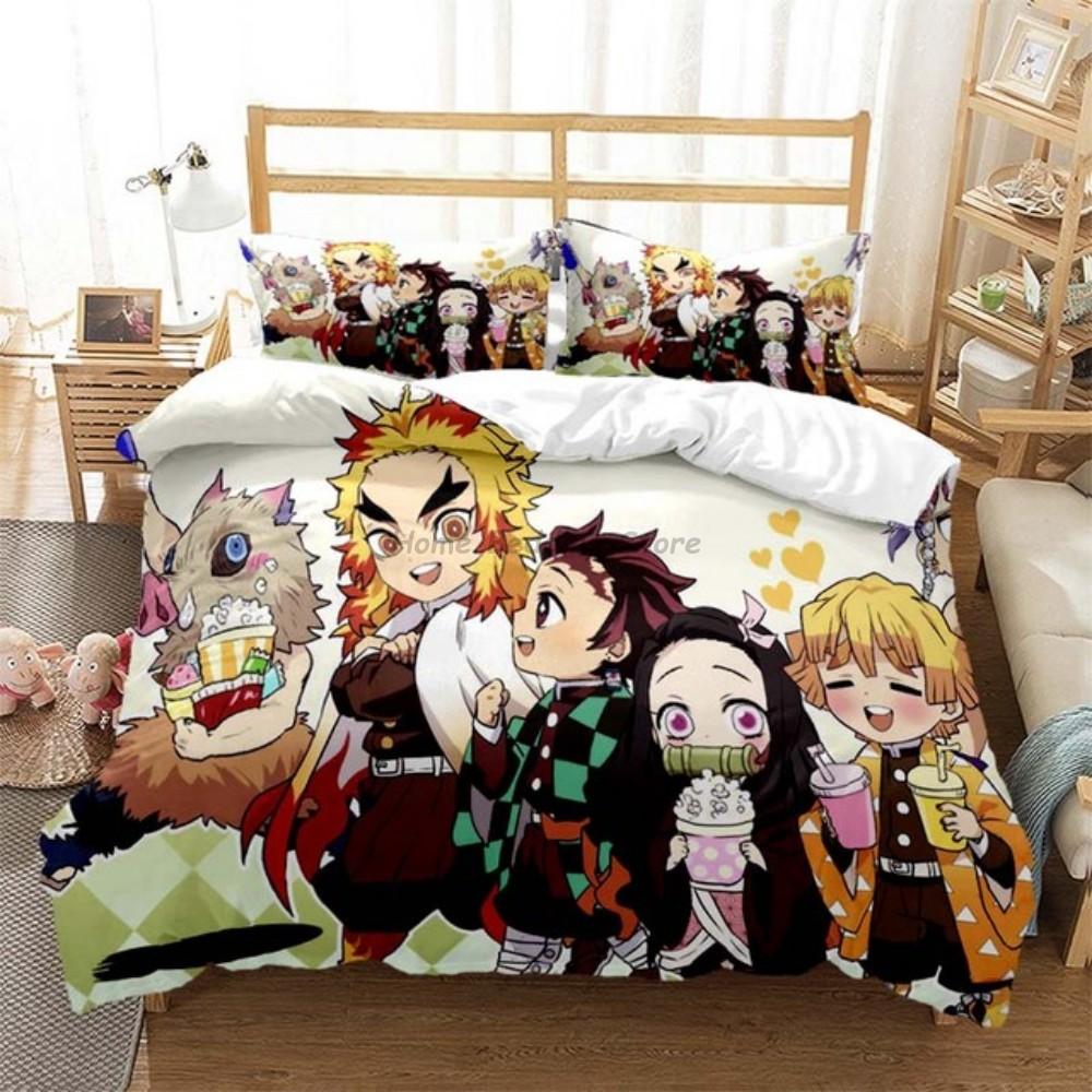Anime Demon Slayer Bedding Set Japanese Cartoon Bed Linen 200x220 Teens Girls Twin Single Queen King Full Duvet Cover Sets
