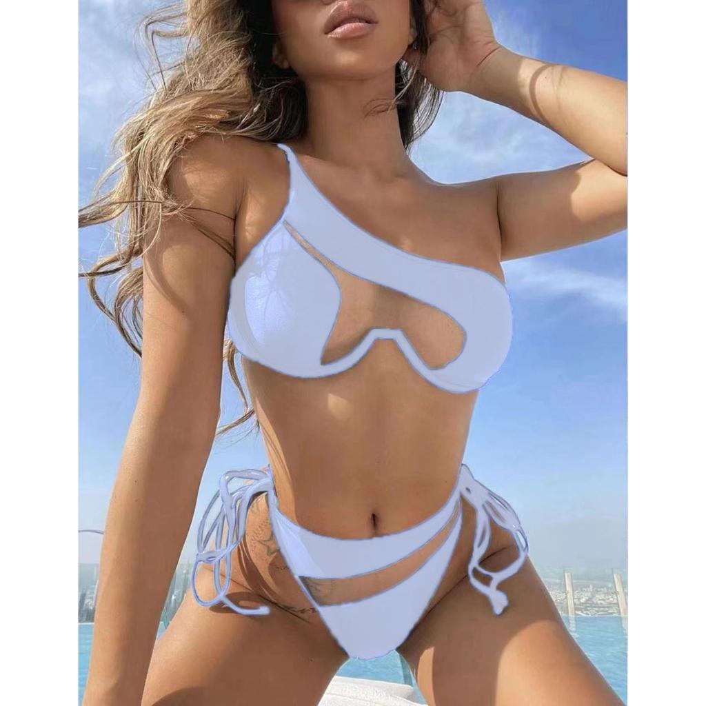 Женский модный однотонный пляжный купальник с разрезом в сетку (2 комплекта с накладками на грудь без стального бюстгальтера)