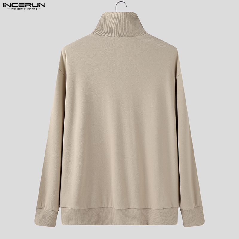 INCERUN Oversized Men High Neck Long Sleeve Buttons Casual Cardigans Tops