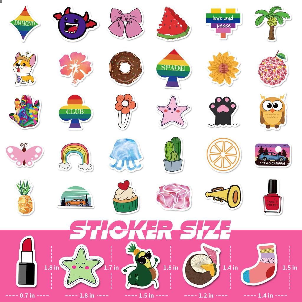 100 Small Size 4cm Love Small Fresh Cute Cartoon Stickers Children's Graffiti Water Cup Stickers