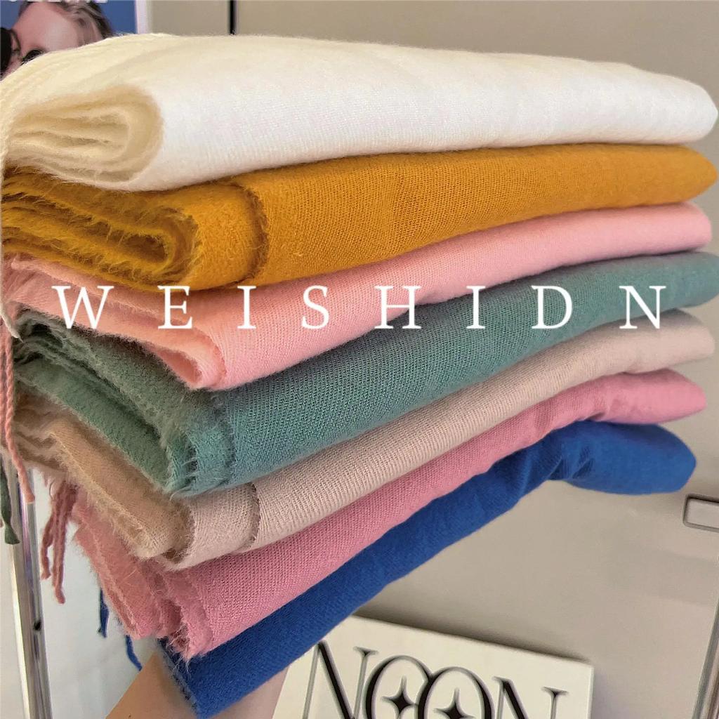 Versatile Fringed Solid Color Wool-Like Scarf For Women 2023 New Autumn Winter Prom Red Scarf Wholesale Warm Shawl