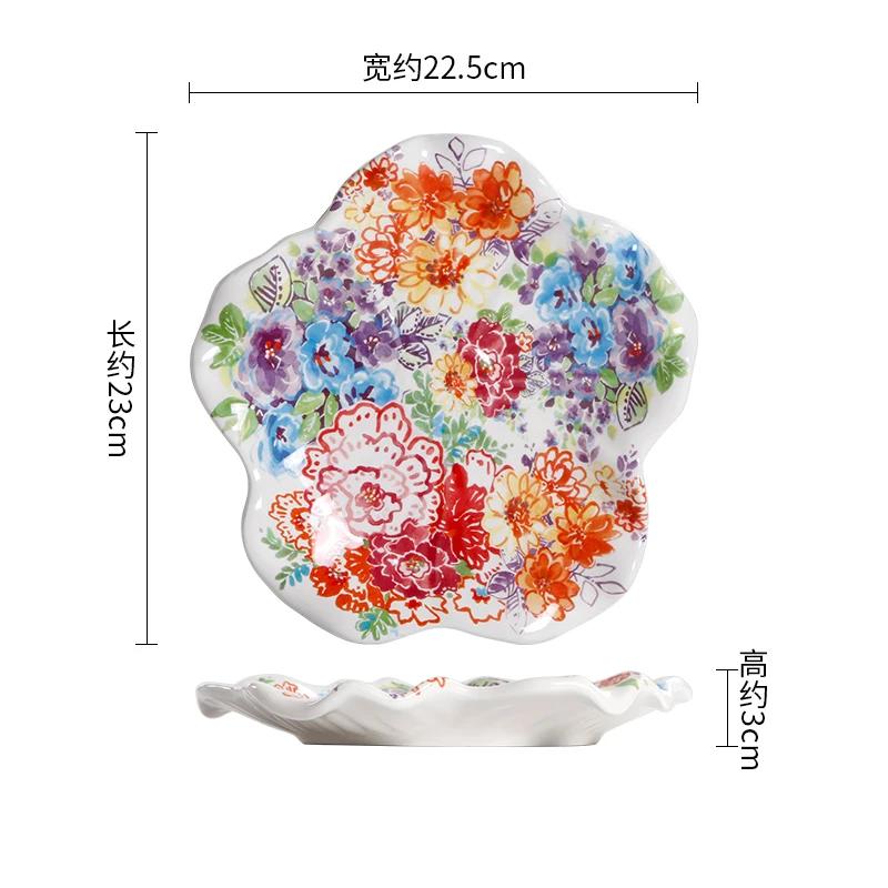 Цветная роспись Цветочные керамические миски Креативные необычные рестораны Фруктовая салатница Изысканная миска Набор тарелок Бытовая посуда