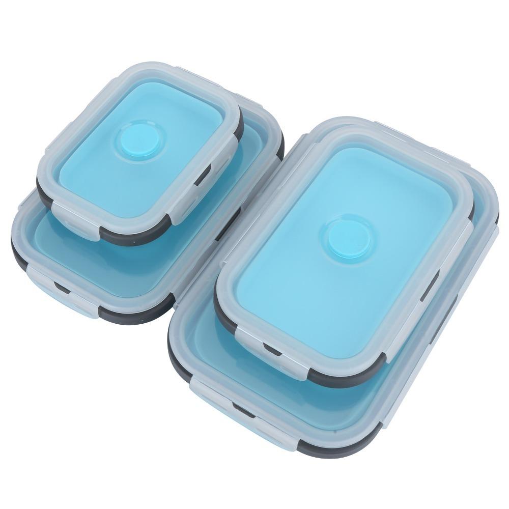 4PCS Stackable Design Collapsible Food Storage Container Silicone Bento Box Container For Camping