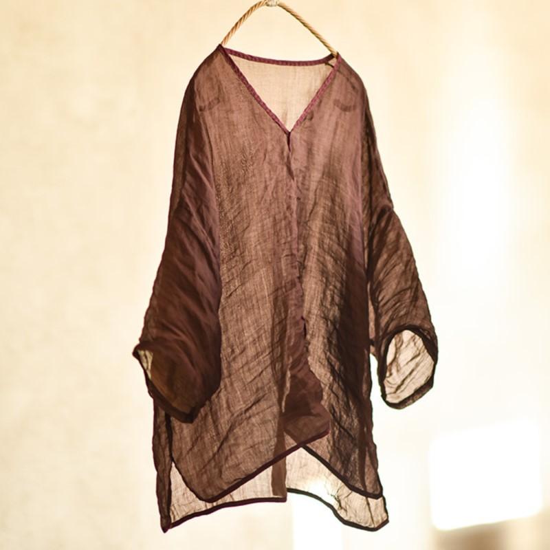 Johnature Женские винтажные футболки Ramie, однотонные футболки с v-образным вырезом и длинными рукавами, летние женские футболки высокого качества