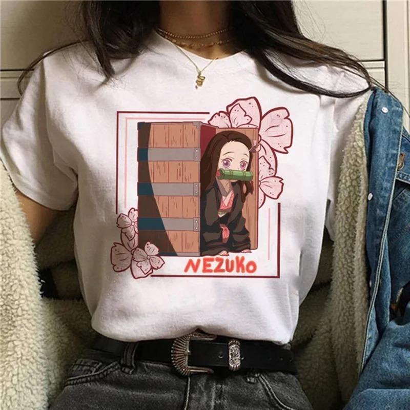 Demon Slayer Nezuko Print Unisex T Shirt Japanese Anime Short Sleeve O Neck Unisex T Shirt Женская футболка Верхняя одежда Camisetas Unisex