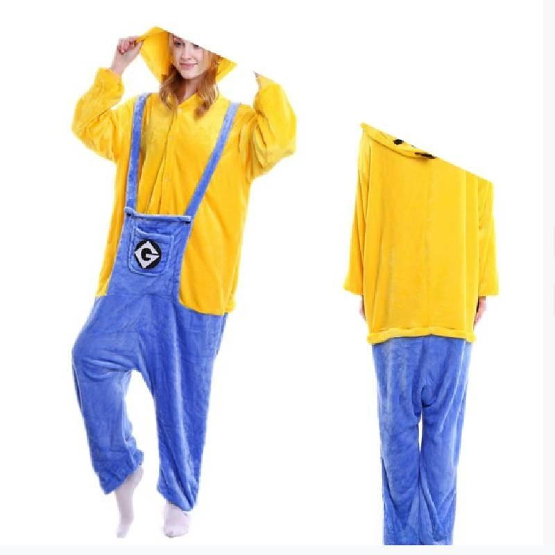 Minions Fleece Onepiece Sleepwear With Hooded Design For Family Lounge And Sleep