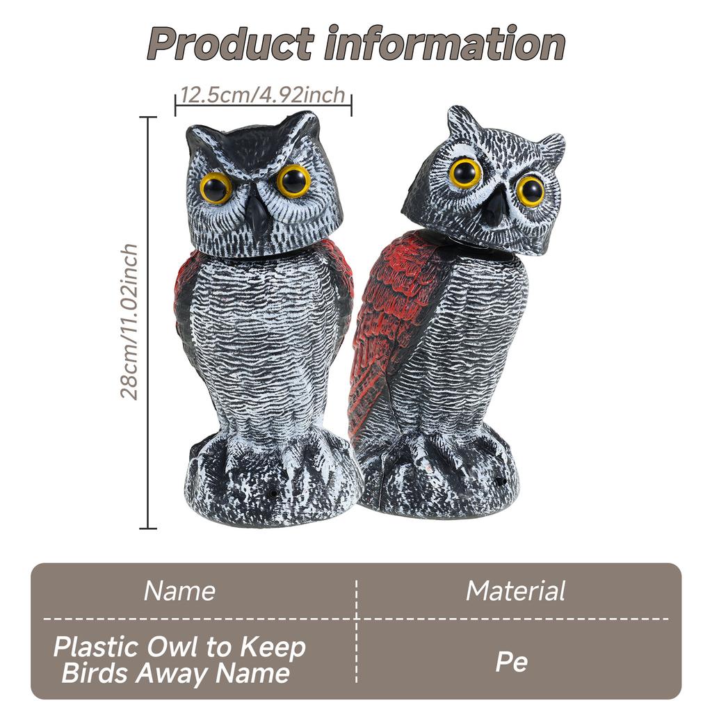 Fake Owl Decoy Lifelike Simulation Owl Bird Deterrent with 360° Swivel Head Realistic Owl Statue Scare Birds Plastic Fake Owl